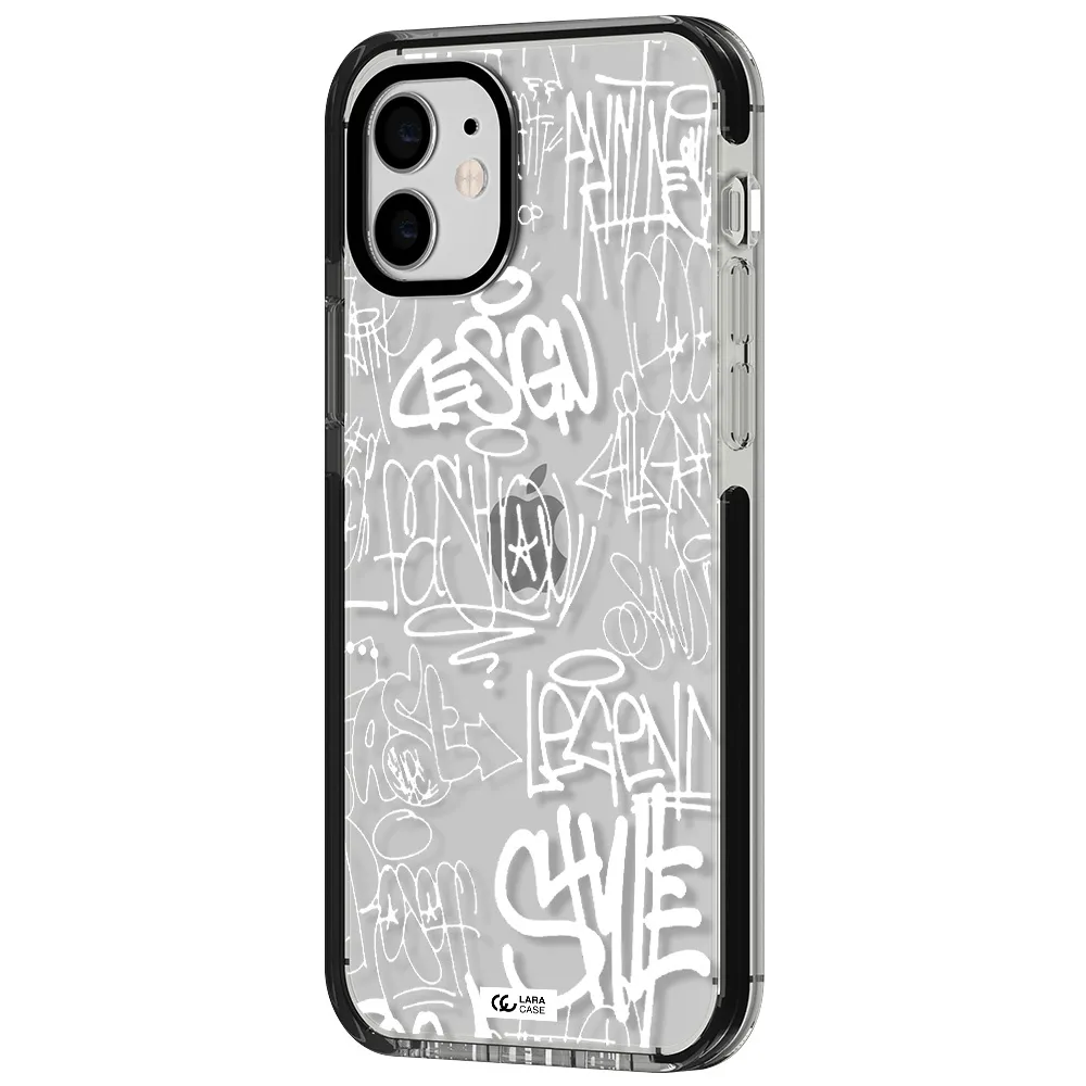 a white background with black and white clouds Apple iPhone 11 impact black border Case