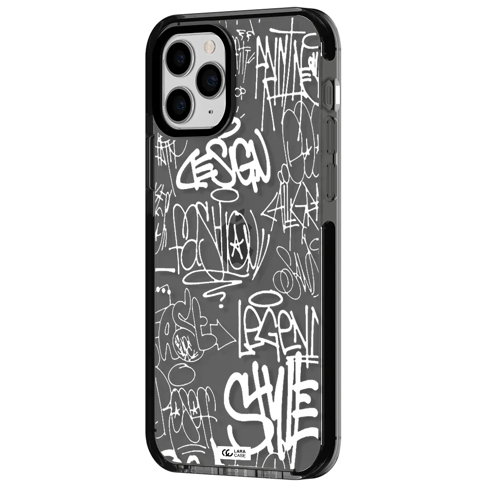 a white background with black and white clouds Apple iPhone 11 pro impact Smoke Black Case