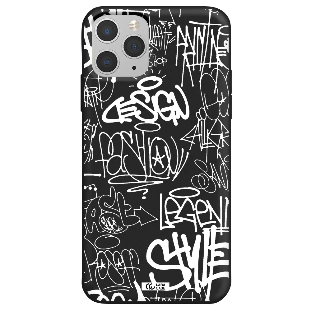 a white background with black and white clouds Apple iPhone 11 pro max Silicone black Case