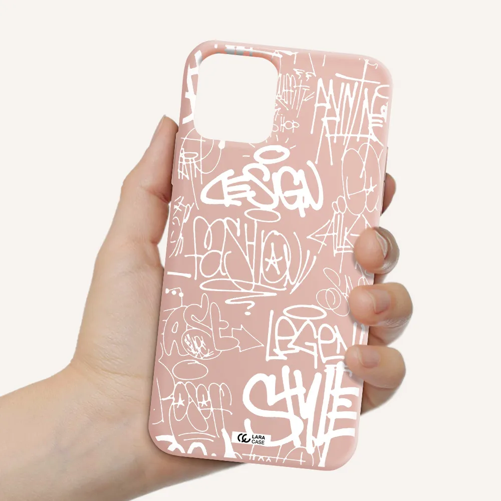 a white background with black and white clouds Apple iPhone 11 pro max Silicone pastel pink Case