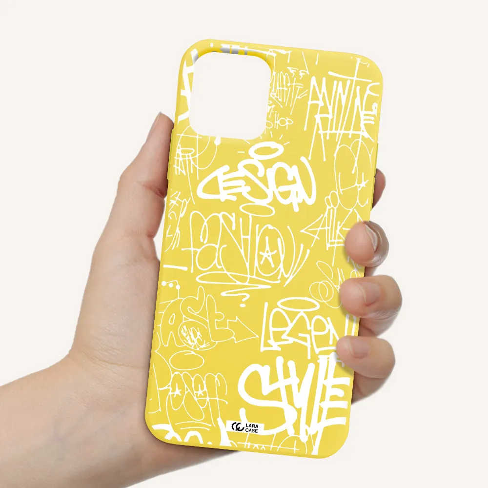 a white background with black and white clouds Apple iPhone 11 pro Silicone canary yellow Case