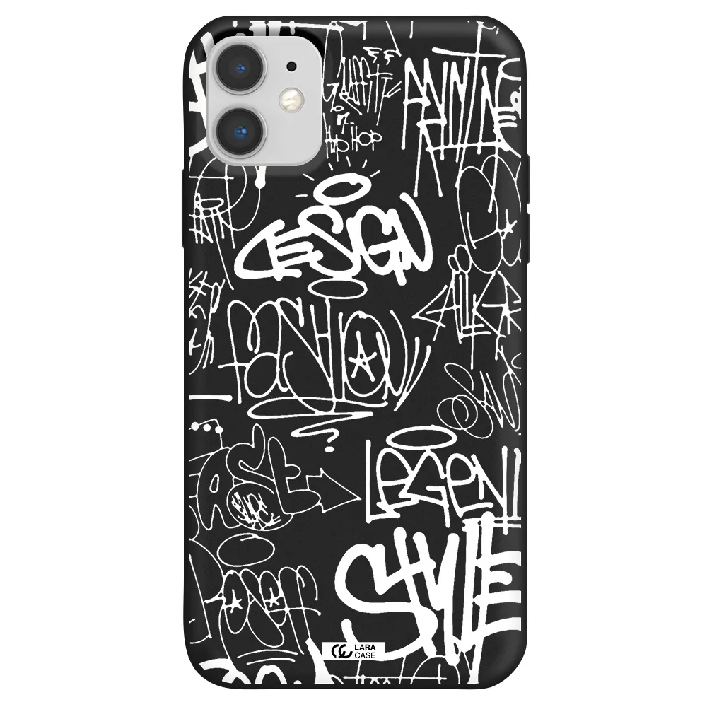 a white background with black and white clouds Apple iPhone 11 Silicone black Case