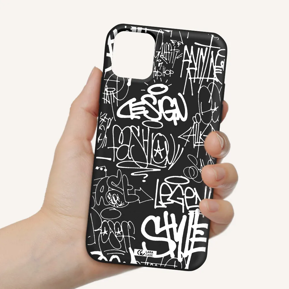 a white background with black and white clouds Apple iPhone 11 Silicone black Case