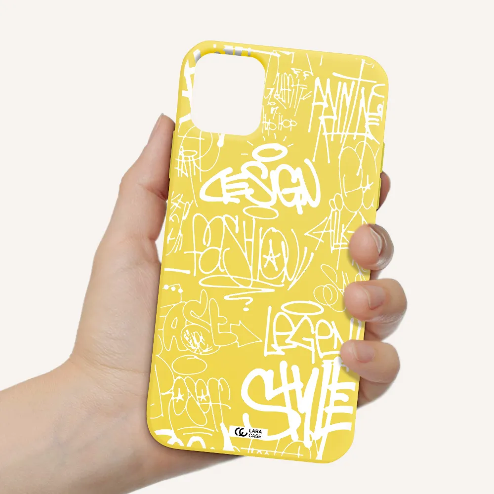 a white background with black and white clouds Apple iPhone 11 Silicone canary yellow Case