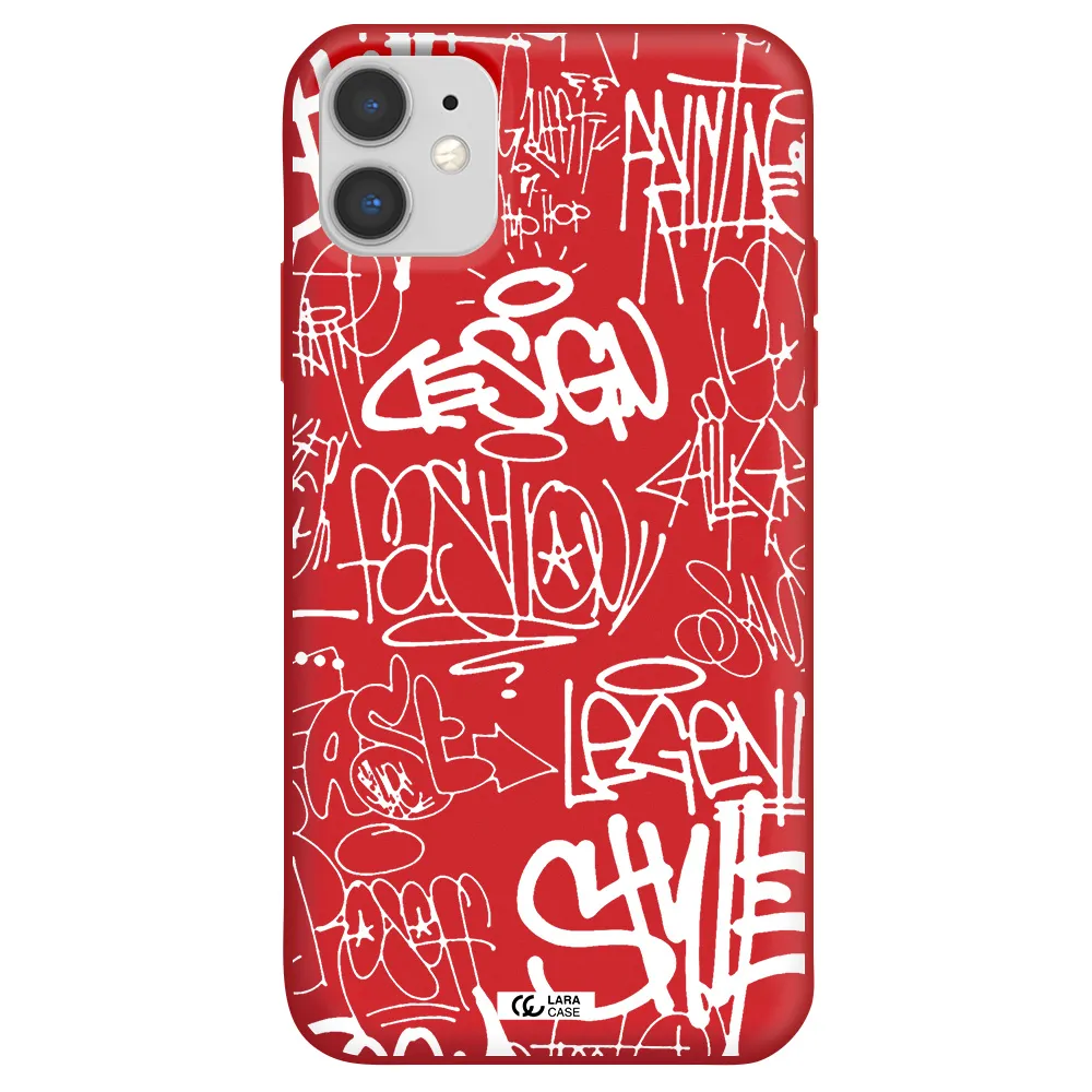 a white background with black and white clouds Apple iPhone 11 Silicone Imperial Red Case