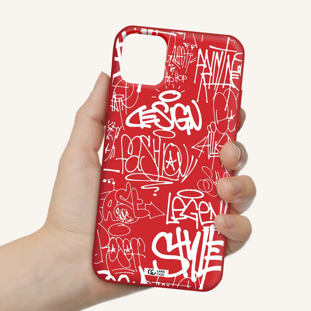 a white background with black and white clouds Apple iPhone 11 Silicone Imperial Red Case