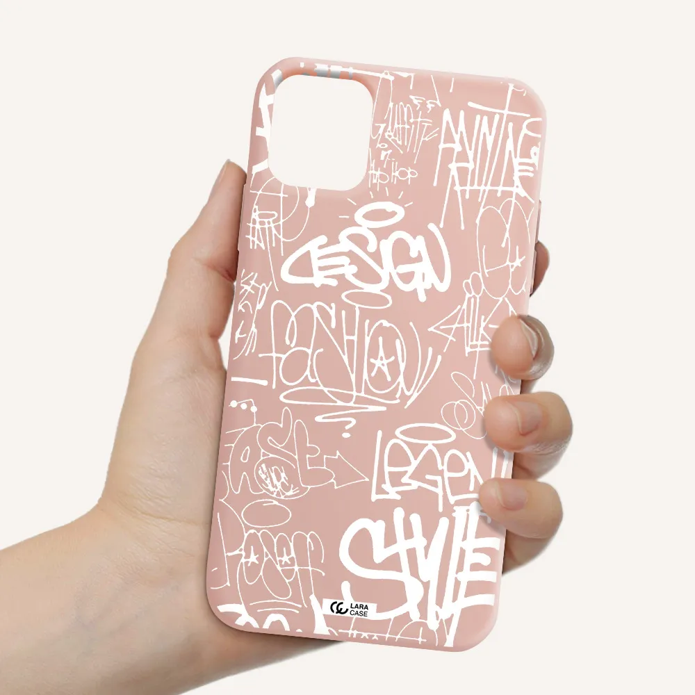 a white background with black and white clouds Apple iPhone 11 Silicone pastel pink Case