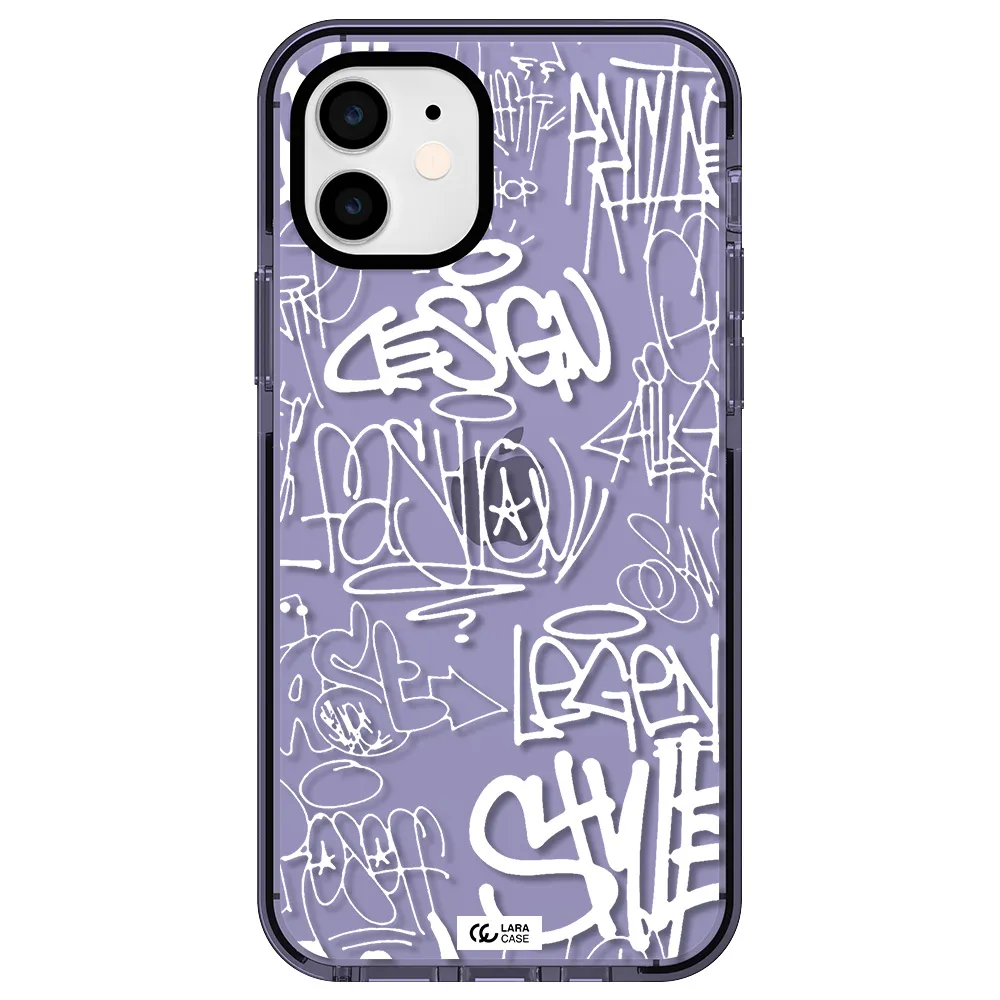 a white background with black and white clouds Apple iPhone 12 impact Lilac Case