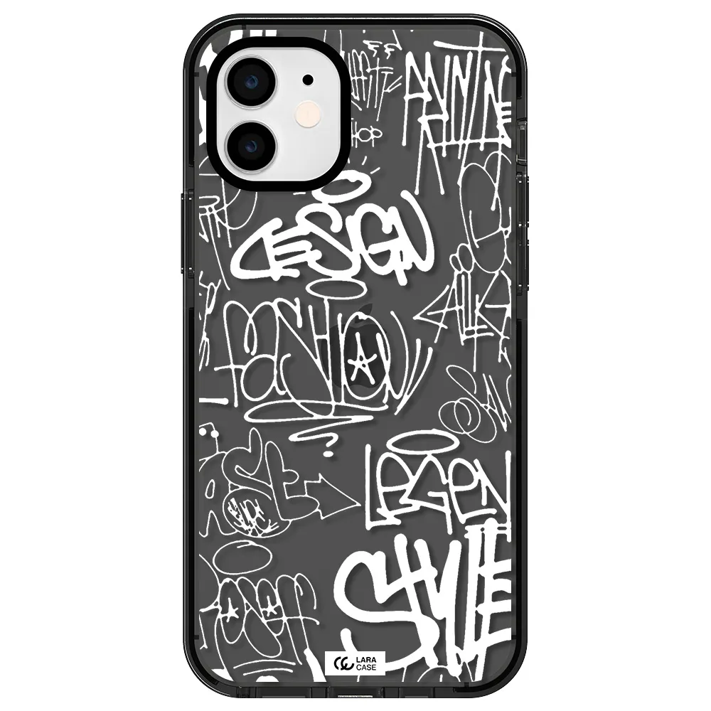 a white background with black and white clouds Apple iPhone 12 impact Smoke Black Case