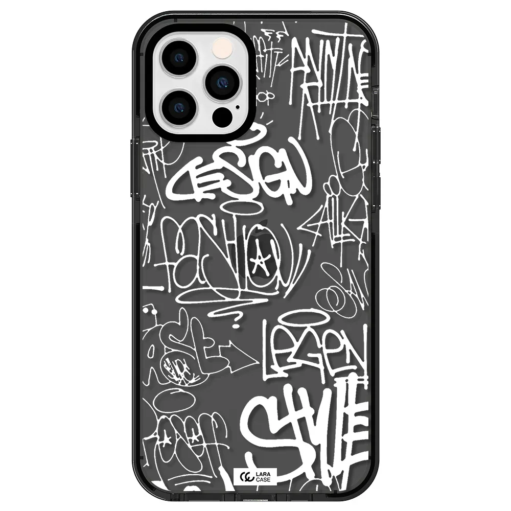 a white background with black and white clouds Apple iPhone 12 pro impact Smoke Black Case