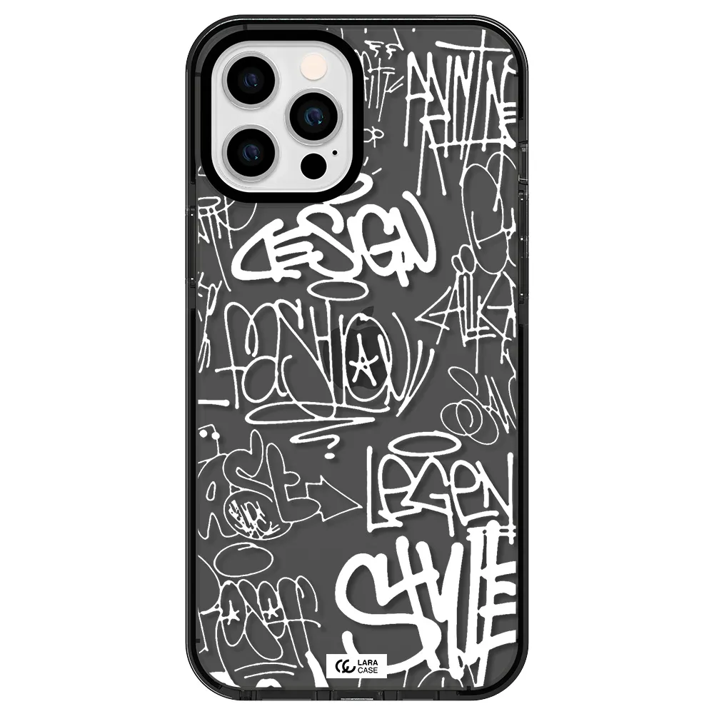 a white background with black and white clouds Apple iPhone 12 pro max impact Smoke Black Case