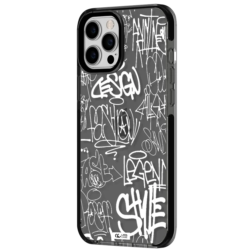 a white background with black and white clouds Apple iPhone 12 pro max impact Smoke Black Case