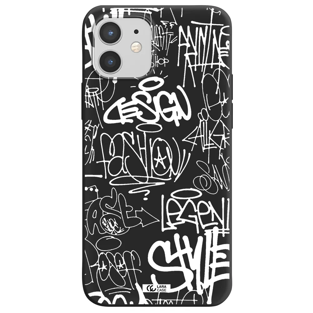 a white background with black and white clouds Apple iPhone 12 Silicone black Case