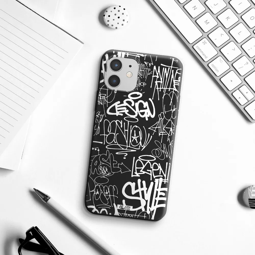 a white background with black and white clouds Apple iPhone 12 Silicone black Case