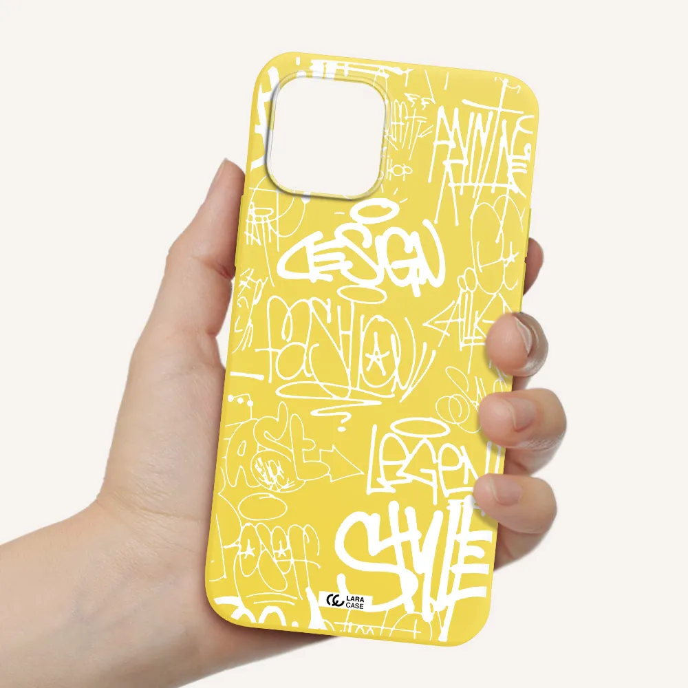 a white background with black and white clouds Apple iPhone 12 Silicone canary yellow Case