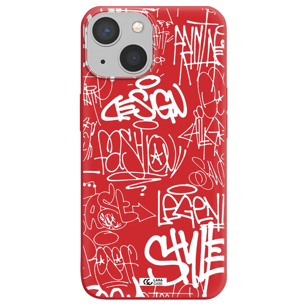 a white background with black and white clouds Apple iPhone 13 mini Silicone Imperial Red Case