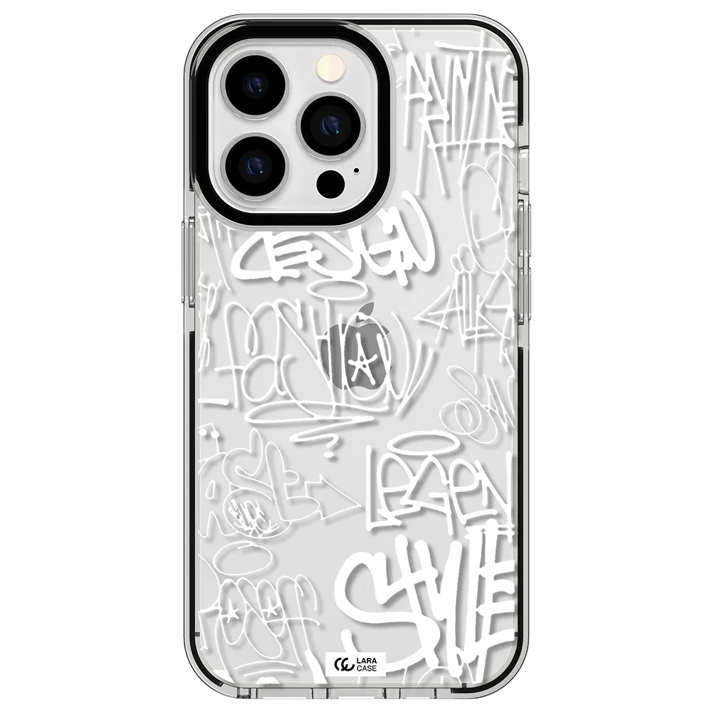 a white background with black and white clouds Apple iPhone 13 Pro impact black border Case