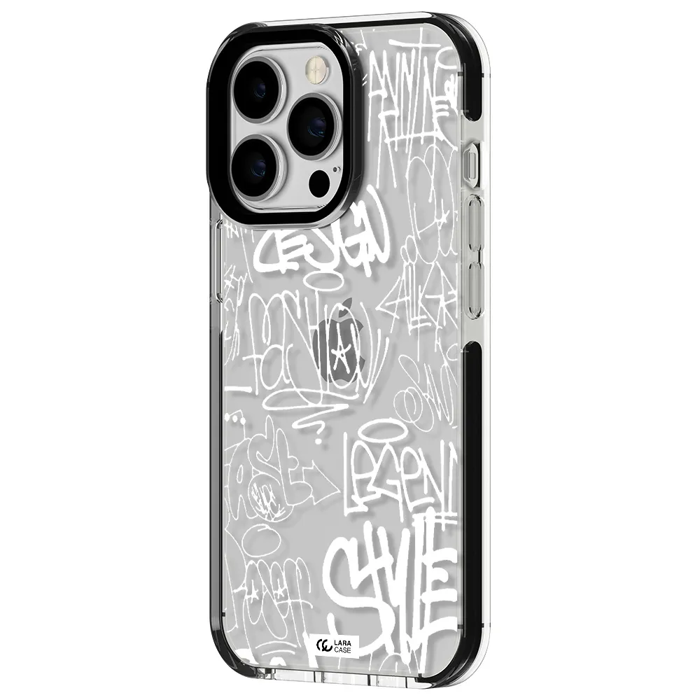 a white background with black and white clouds Apple iPhone 13 Pro impact black border Case