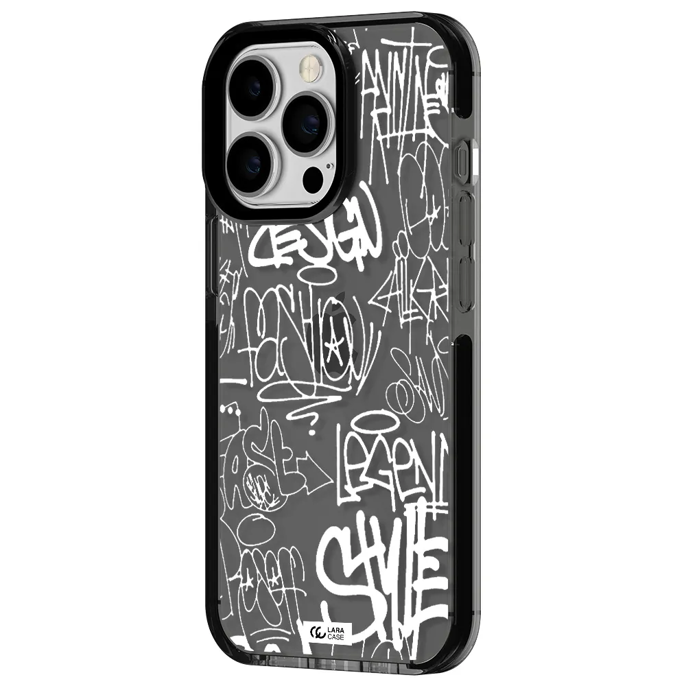 a white background with black and white clouds Apple iPhone 13 Pro impact Smoke Black Case