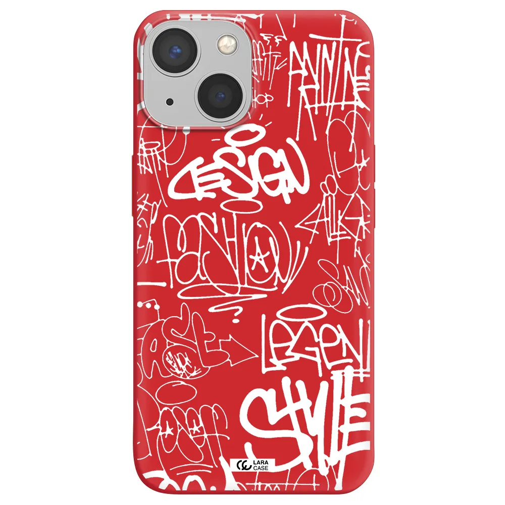 a white background with black and white clouds Apple iPhone 13 Silicone Imperial Red Case