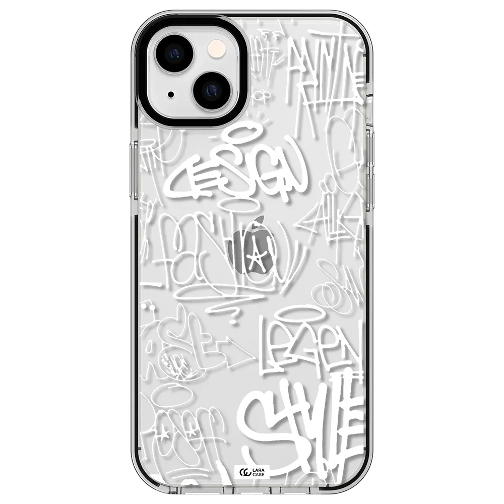 a white background with black and white clouds Apple iPhone 14 plus impact black border Case