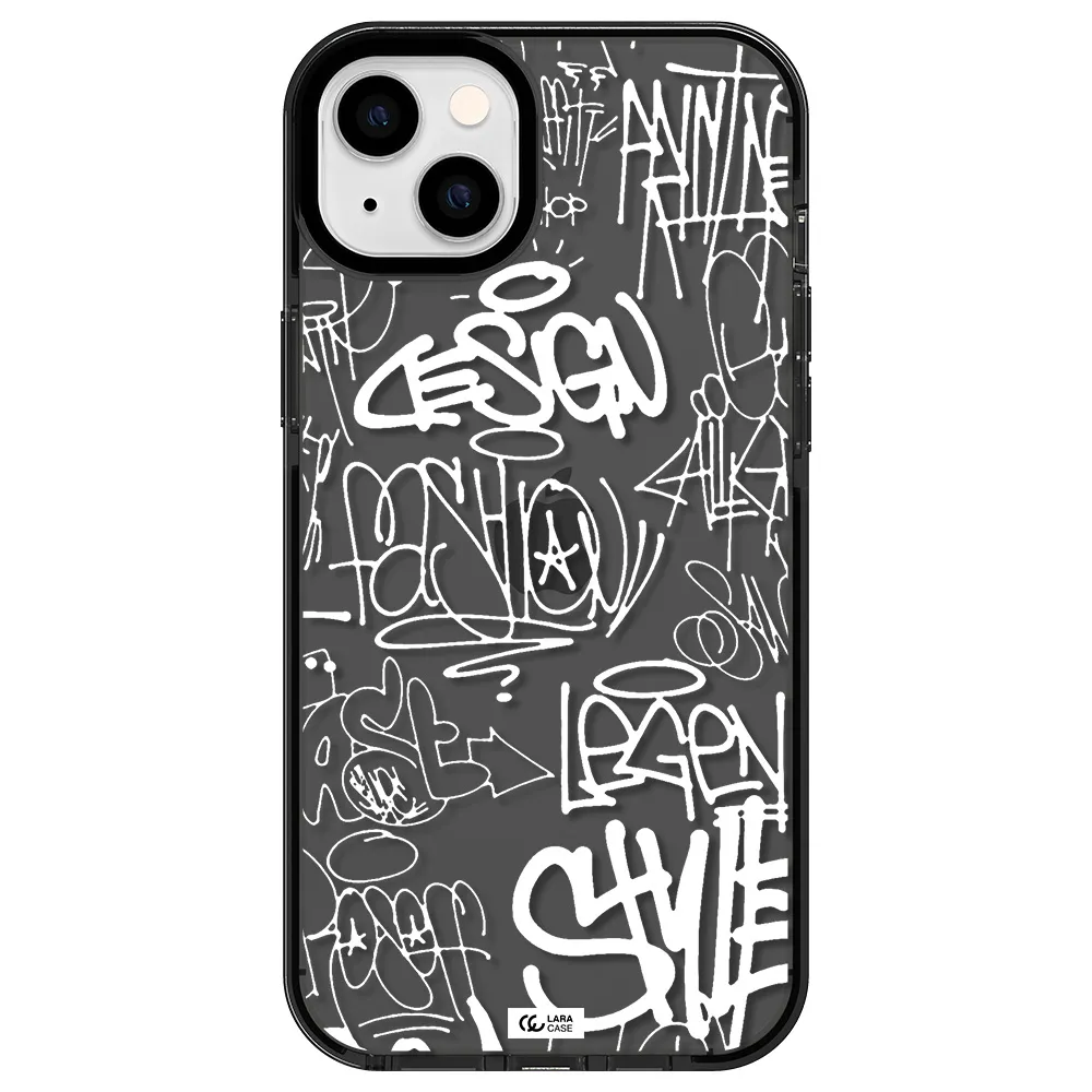 a white background with black and white clouds Apple iPhone 14 plus impact Smoke Black Case