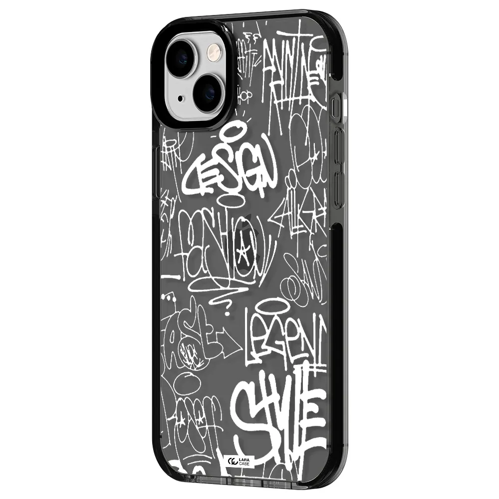 a white background with black and white clouds Apple iPhone 14 plus impact Smoke Black Case