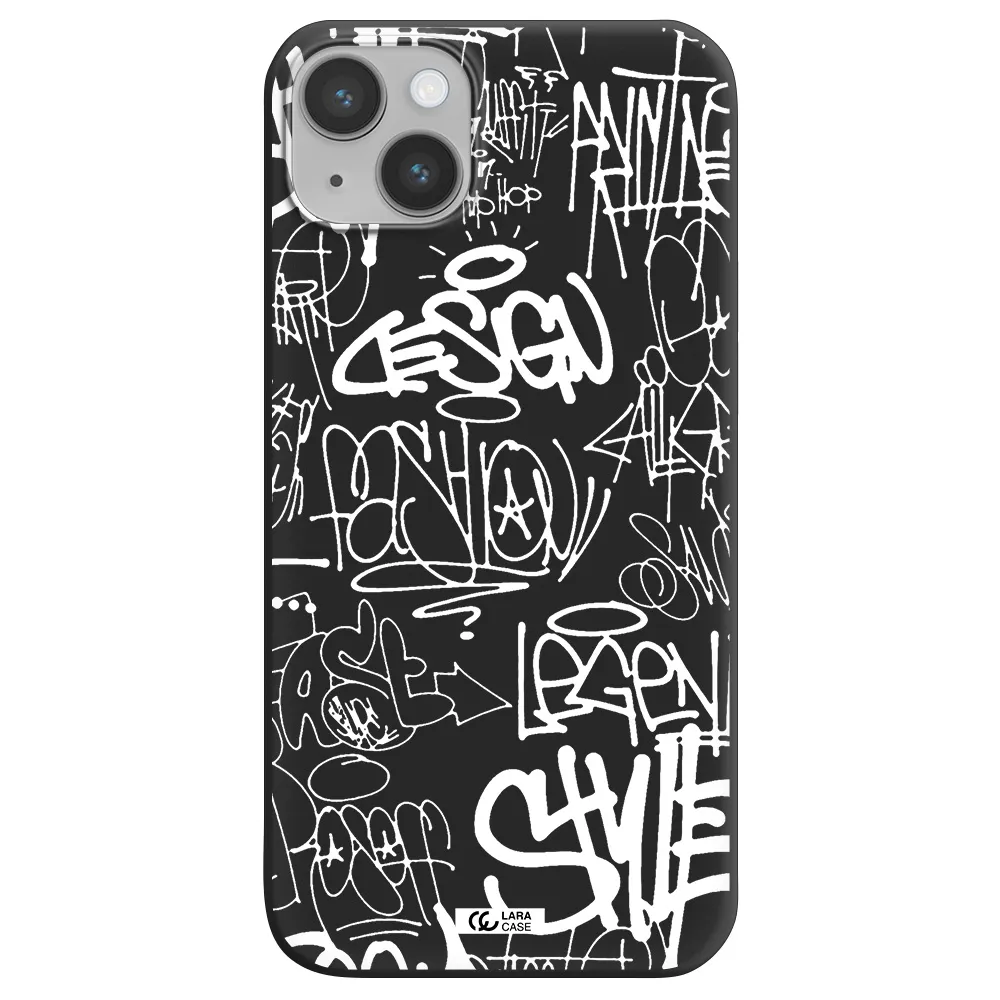 a white background with black and white clouds Apple iPhone 14 plus Silicone black Case