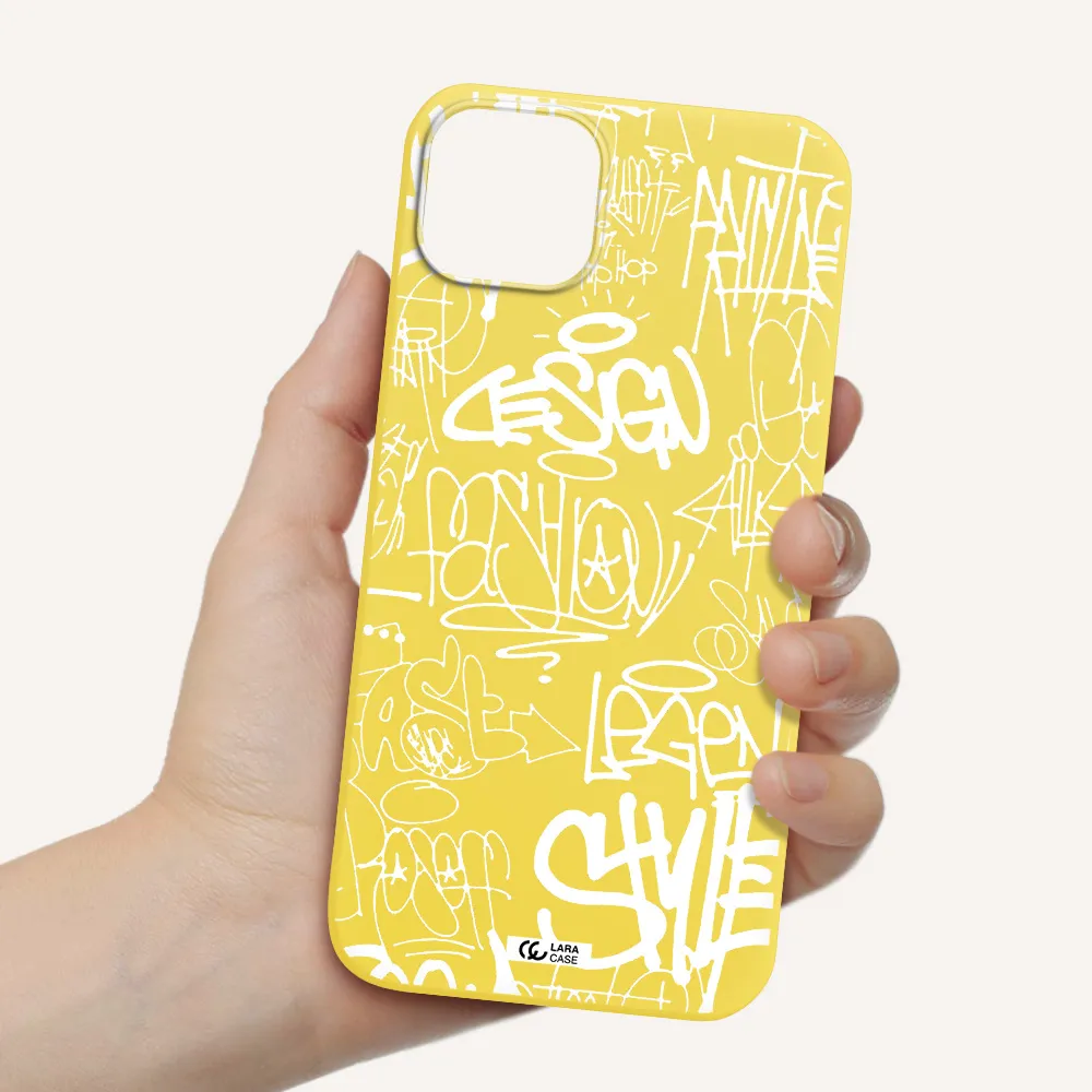 a white background with black and white clouds Apple iPhone 14 plus Silicone canary yellow Case