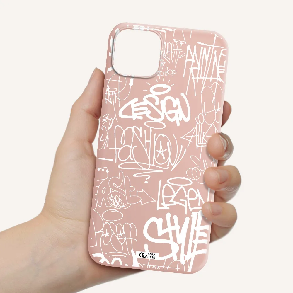 a white background with black and white clouds Apple iPhone 14 plus Silicone pastel pink Case