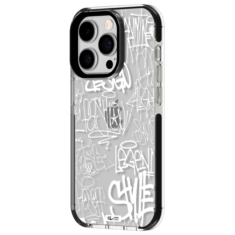 a white background with black and white clouds Apple iPhone 14 pro impact black border Case