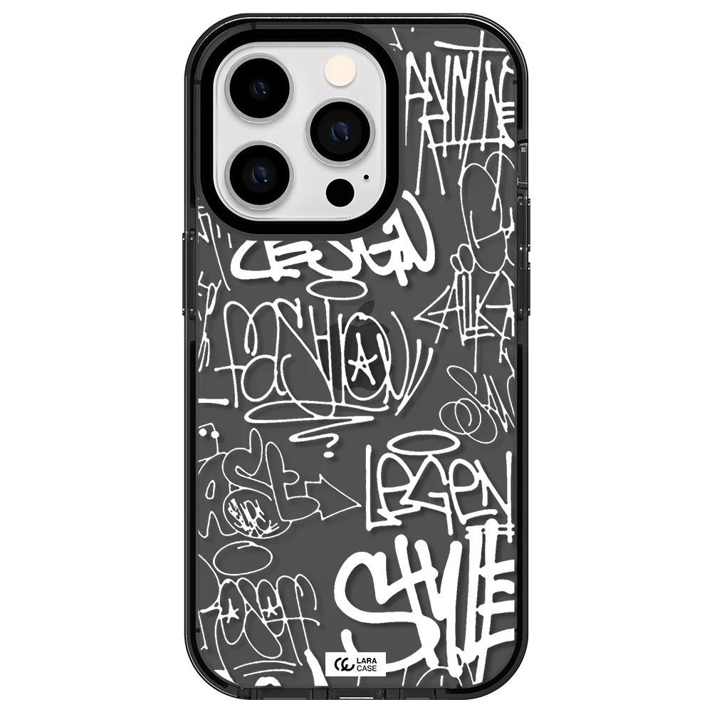 a white background with black and white clouds Apple iPhone 14 pro impact Smoke Black Case