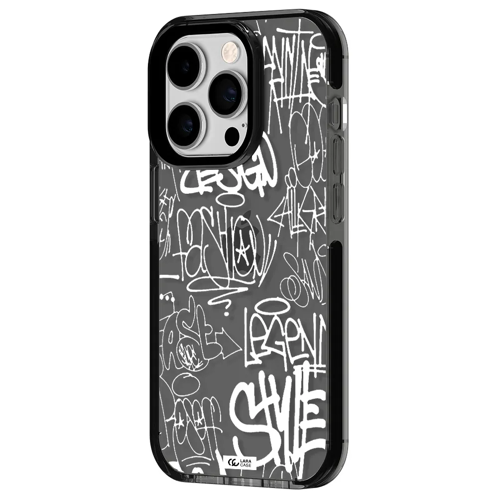 a white background with black and white clouds Apple iPhone 14 pro impact Smoke Black Case