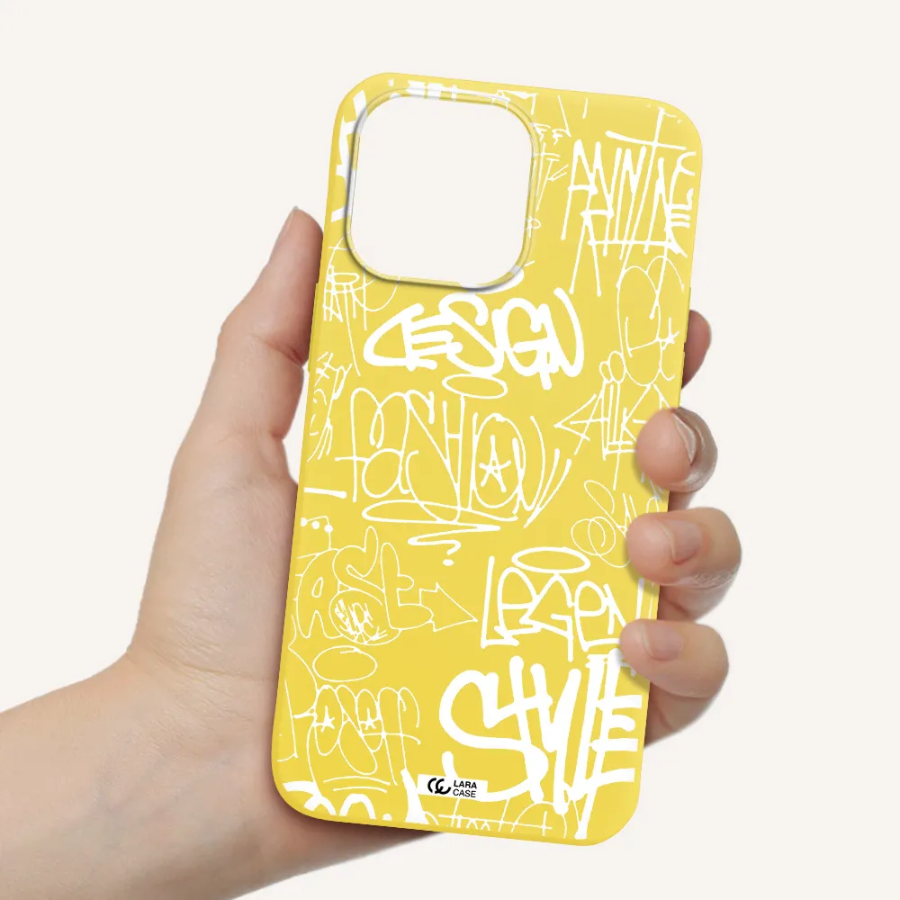 a white background with black and white clouds Apple iPhone 14 pro max Silicone canary yellow Case