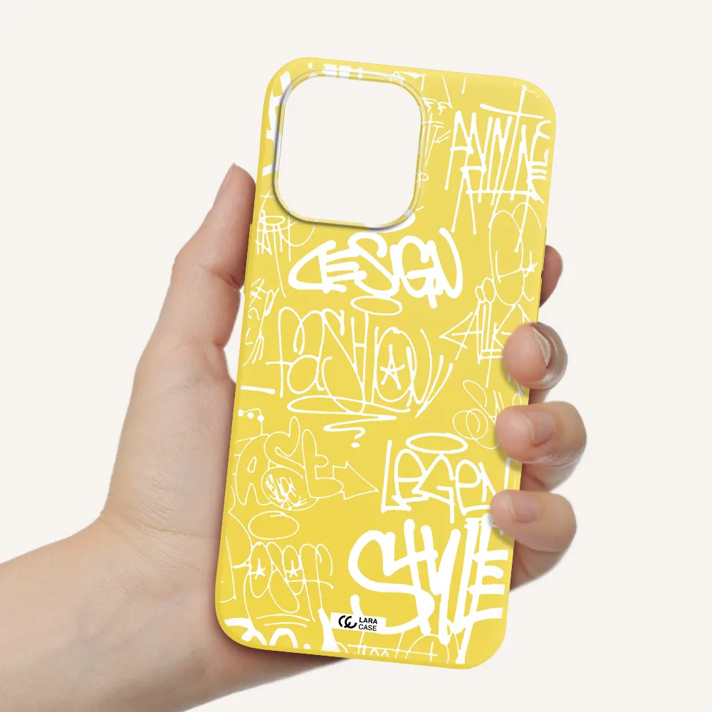 a white background with black and white clouds Apple iPhone 14 pro Silicone canary yellow Case