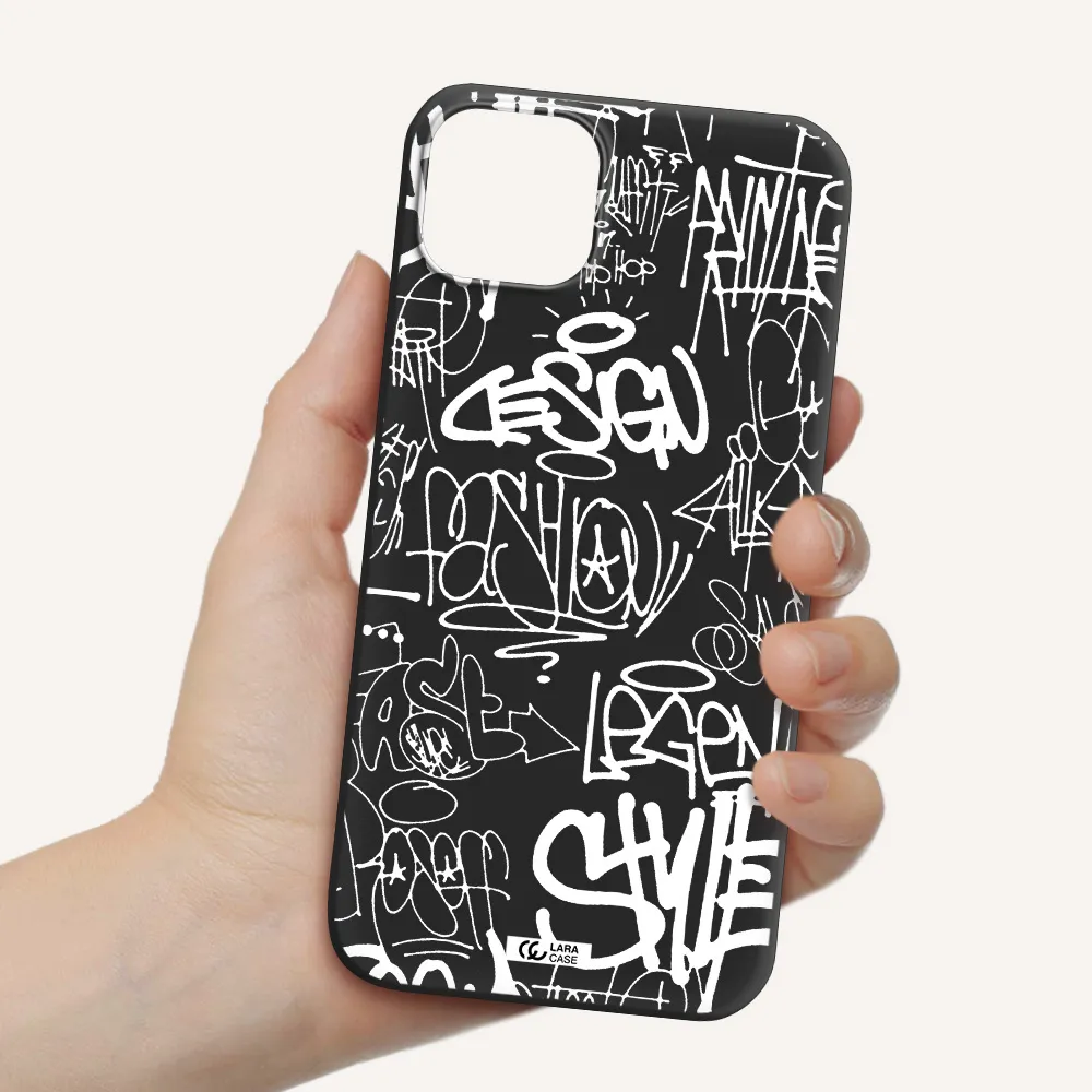 a white background with black and white clouds Apple iPhone 14 Silicone black Case