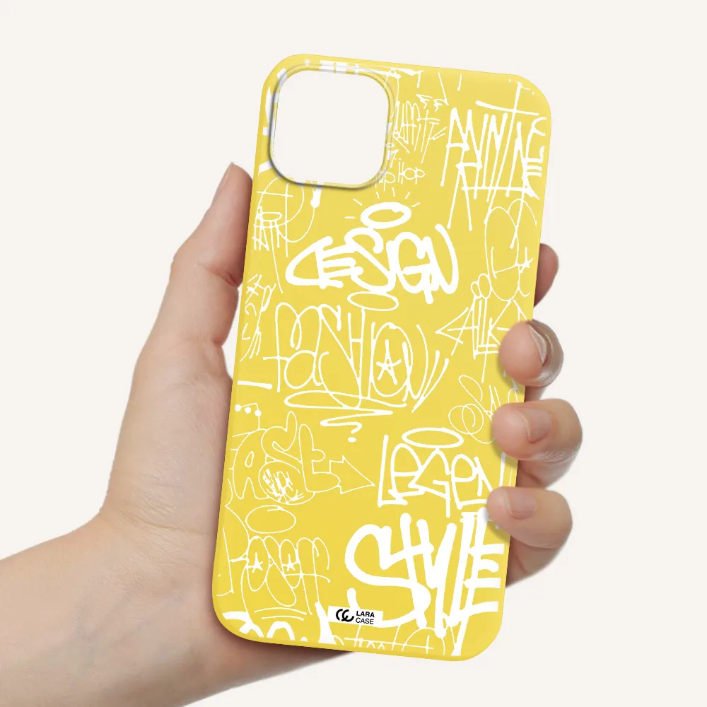 a white background with black and white clouds Apple iPhone 14 Silicone canary yellow Case