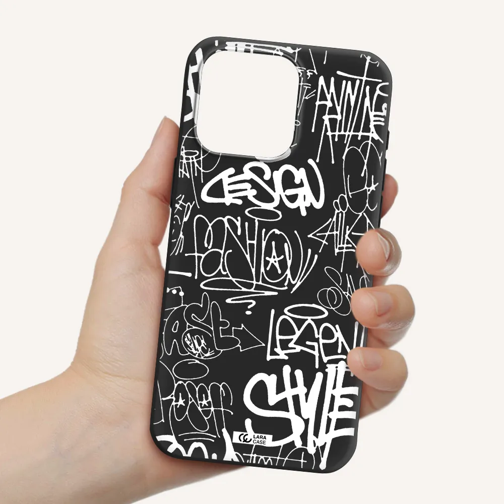 a white background with black and white clouds Apple Iphone 15 Pro max Silicone black Case