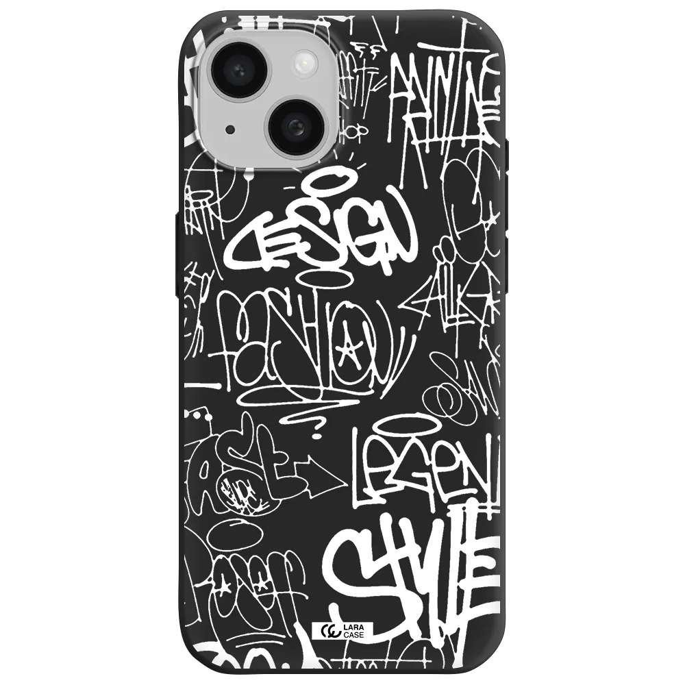 a white background with black and white clouds Apple iPhone 15 Silicone black Case