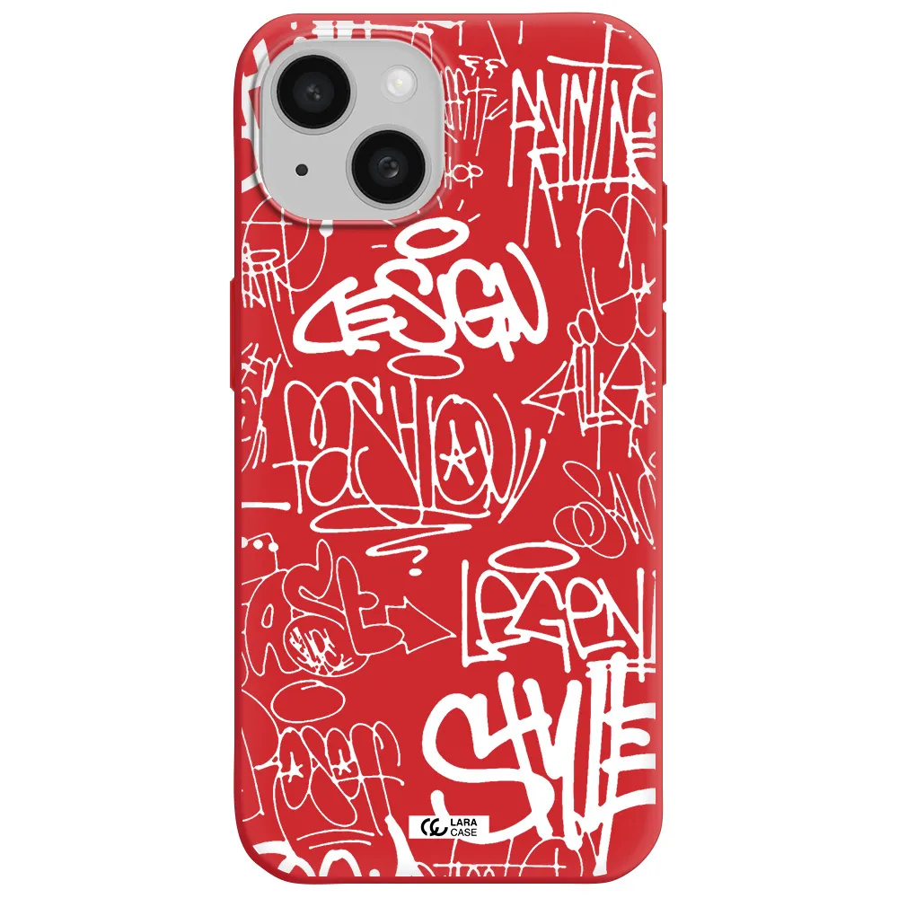 A White Background With Black And White Clouds Apple Iphone 15 Silicone Imperial Red Case