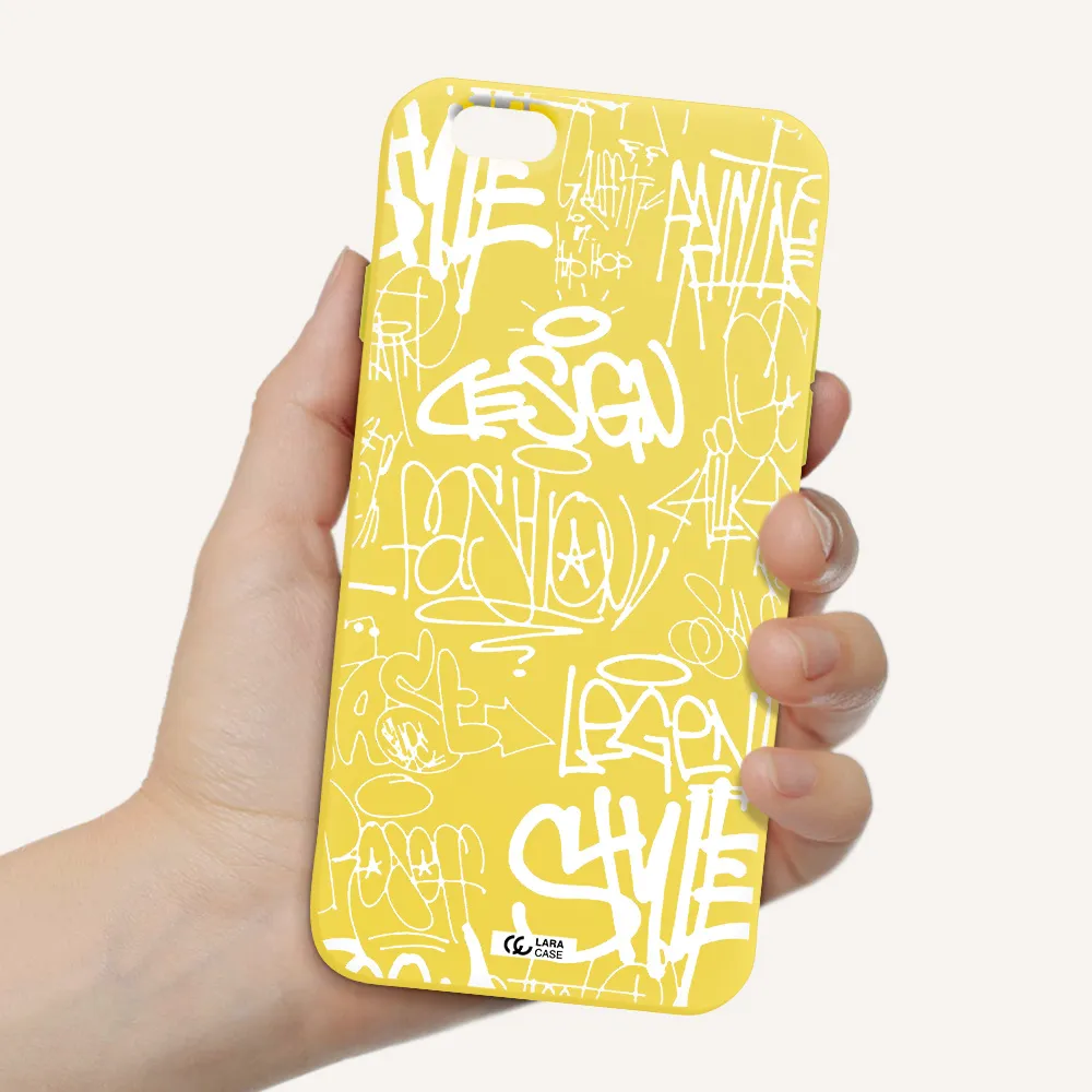 a white background with black and white clouds Apple iPhone 6 Silicone canary yellow Case