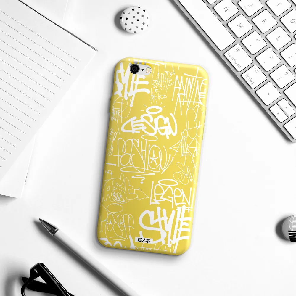 a white background with black and white clouds Apple iPhone 6 Silicone canary yellow Case