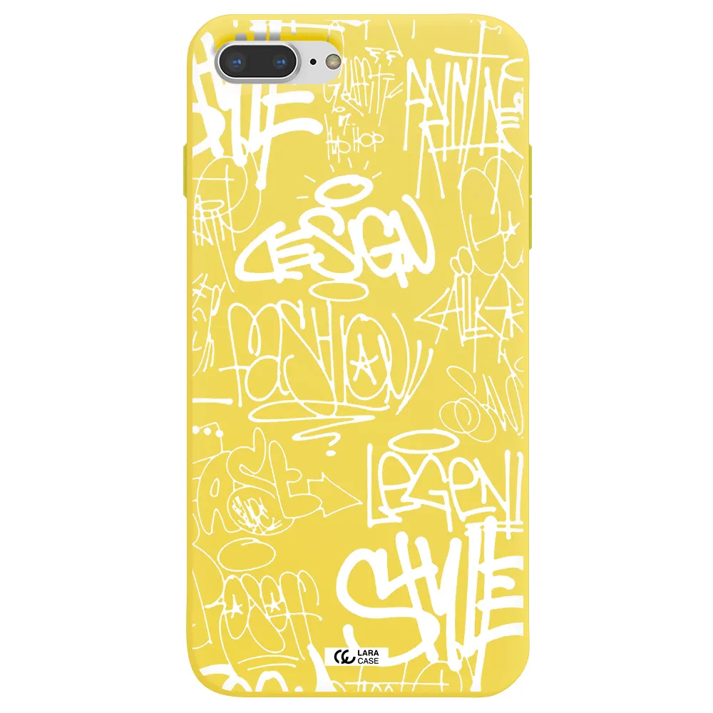 a white background with black and white clouds Apple iPhone 7 plus Silicone canary yellow Case