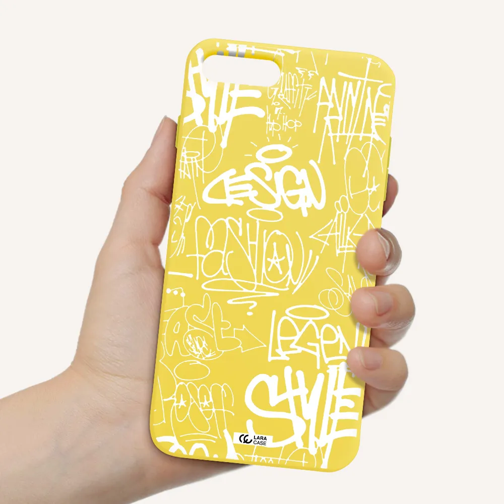 a white background with black and white clouds Apple iPhone 7 plus Silicone canary yellow Case