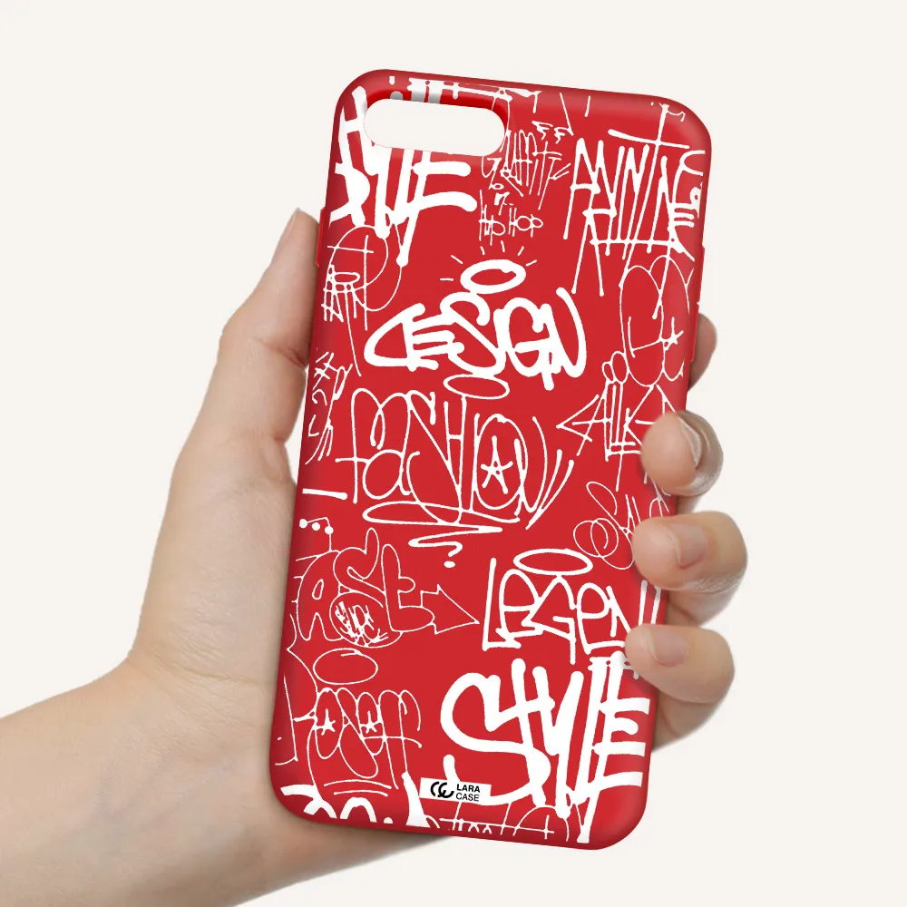 a white background with black and white clouds Apple iPhone 7 plus Silicone Imperial Red Case