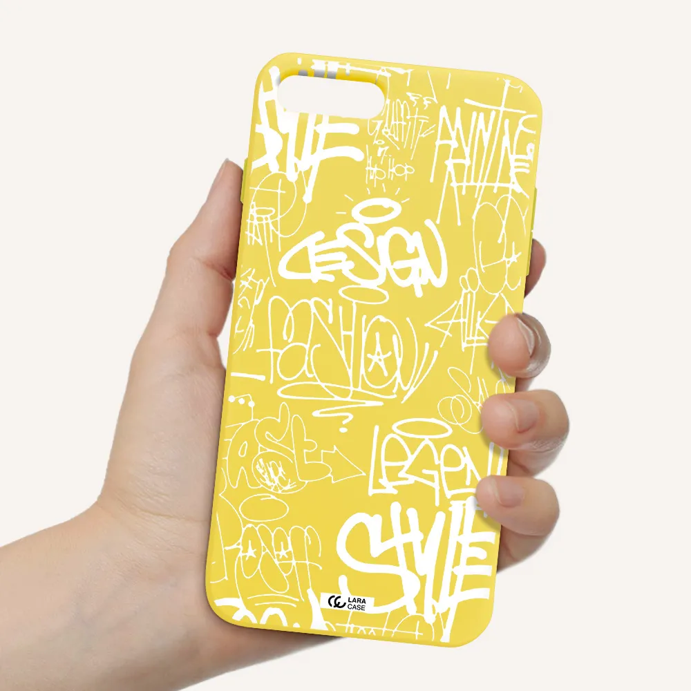 a white background with black and white clouds Apple iPhone 8 plus Silicone canary yellow Case