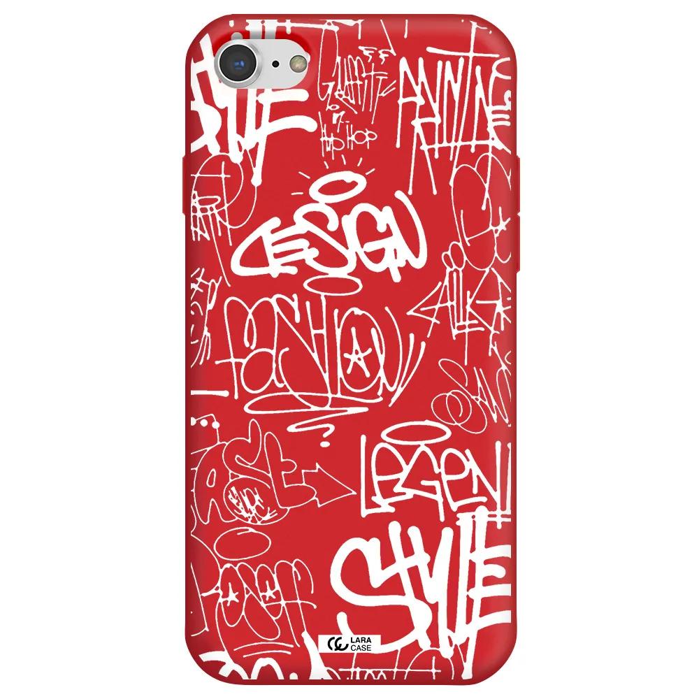 a white background with black and white clouds Apple iPhone 8 Silicone Imperial Red Case