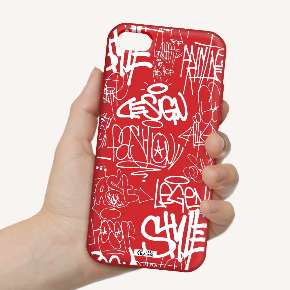 a white background with black and white clouds Apple iPhone 8 Silicone Imperial Red Case