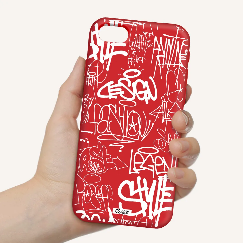 a white background with black and white clouds Apple iPhone se 2020 Silicone Imperial Red Case