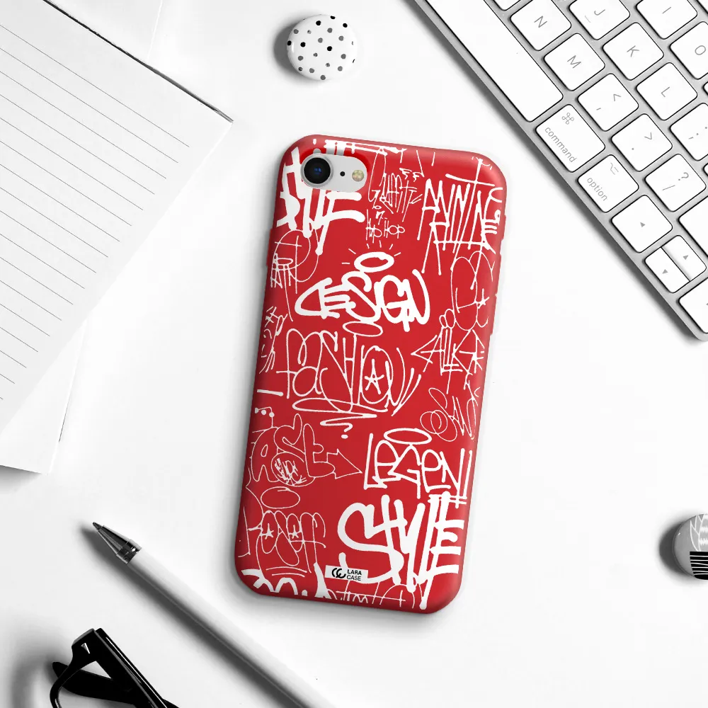 a white background with black and white clouds Apple iPhone se 2020 Silicone Imperial Red Case